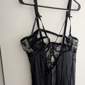 Oh La La Cherie Black Bow Romantic Corset Teddy XXL Floral Lace